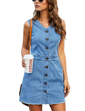 Vetinee Classic Denim Dress for Women Summer Sleeveless Button Down Fitted Dress