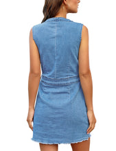 Vetinee Classic Denim Dress for Women Summer Sleeveless Button Down Fitted Dress