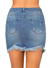 Vetinee Casual Short Denim Skirt for Women Summer Fall Frayed Raw Hem Jean Skirt