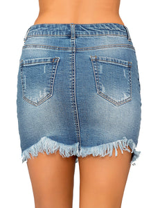 Vetinee Casual Short Denim Skirt for Women Summer Fall Frayed Raw Hem Jean Skirt
