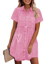 Vetinee Women's Cute Summer Denim Dress Rolled Sleeve Button Down Swing Dress