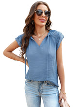 Vetinee Women's Casual Summer Blouses Classic V-Neck Flutter Cap Sleeve Tops