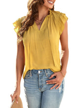 Vetinee Women's Casual Summer Blouses Classic V-Neck Flutter Cap Sleeve Tops