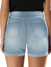 Vetinee High Rise Stretchy Folded Hem Denim Shorts for Women Casual Jean Shorts