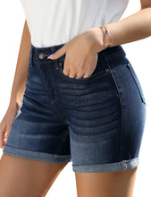 Vetinee High Rise Stretchy Folded Hem Denim Shorts for Women Casual Jean Shorts