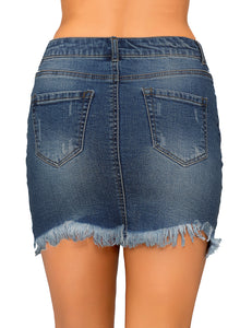 Vetinee Casual Short Denim Skirt for Women Summer Fall Frayed Raw Hem Jean Skirt