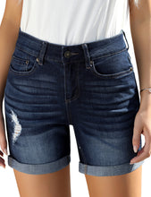 Vetinee High Rise Stretchy Folded Hem Denim Shorts for Women Casual Jean Shorts