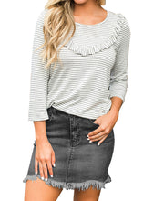 Vetinee Casual Short Denim Skirt for Women Summer Fall Frayed Raw Hem Jean Skirt
