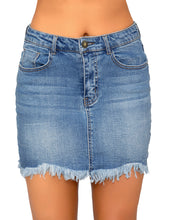 Vetinee Casual Short Denim Skirt for Women Summer Fall Frayed Raw Hem Jean Skirt