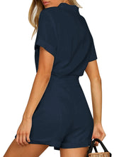 Vetinee Womens Summer Pockets Belted Romper Button Short Sleeve Jumpsuit Playsuit