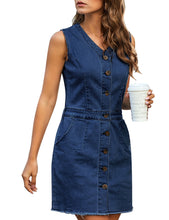 Vetinee Classic Denim Dress for Women Summer Sleeveless Button Down Fitted Dress