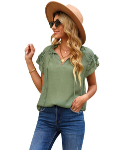 Vetinee Women's Casual Summer Blouses Classic V-Neck Flutter Cap Sleeve Tops