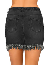 Vetinee Casual Short Denim Skirt for Women Summer Fall Frayed Raw Hem Jean Skirt