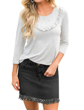 Vetinee Casual Short Denim Skirt for Women Summer Fall Frayed Raw Hem Jean Skirt