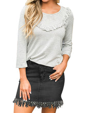 Vetinee Casual Short Denim Skirt for Women Summer Fall Frayed Raw Hem Jean Skirt