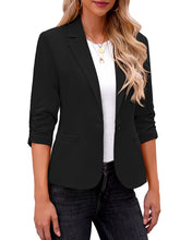 Vetinee Women's Point Collar Pocketed One Button Work Office Blazers Crop Sleeves Jacket Suits