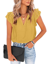 Vetinee Women's Casual Summer Blouses Classic V-Neck Flutter Cap Sleeve Tops