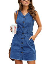 Vetinee Classic Denim Dress for Women Summer Sleeveless Button Down Fitted Dress