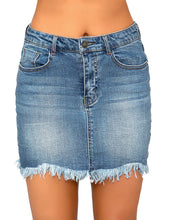 Vetinee Casual Short Denim Skirt for Women Summer Fall Frayed Raw Hem Jean Skirt