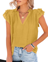 Vetinee Women's Casual Summer Blouses Classic V-Neck Flutter Cap Sleeve Tops