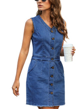 Vetinee Classic Denim Dress for Women Summer Sleeveless Button Down Fitted Dress