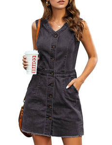 Vetinee Casual Short Denim Skirt for Women Summer Fall Frayed Raw Hem Jean Skirt