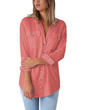 Vetinee Women's Casual Button Down Blouse Shirts Cuffed Sleeve Loose T-Shirt Tops