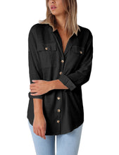 Vetinee Women's Casual Button Down Blouse Shirts Cuffed Sleeve Loose T-Shirt Tops