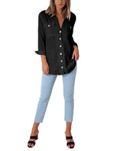 Vetinee Women's Casual Button Down Blouse Shirts Cuffed Sleeve Loose T-Shirt Tops