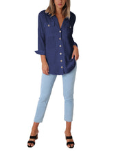 Vetinee Women's Casual Button Down Blouse Shirts Cuffed Sleeve Loose T-Shirt Tops