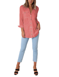 Vetinee Women's Casual Button Down Blouse Shirts Cuffed Sleeve Loose T-Shirt Tops