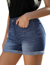 Vetinee High Rise Stretchy Folded Hem Denim Shorts for Women Casual Jean Shorts