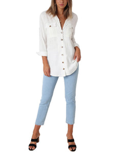 Vetinee Women's Casual Button Down Blouse Shirts Cuffed Sleeve Loose T-Shirt Tops