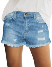Vetinee Women's Mid Rise Frayed Raw Hem Ripped Destroyed Denim Shorts Jeans