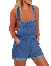 Vetinee Women's Classic Adjustable Straps Cuffed Hem Denim Bib Overalls Shorts