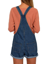 Vetinee Women's Classic Adjustable Straps Cuffed Hem Denim Bib Overalls Shorts