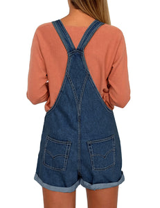 Vetinee Women's Classic Adjustable Straps Cuffed Hem Denim Bib Overalls Shorts