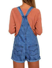 Vetinee Women's Classic Adjustable Straps Cuffed Hem Denim Bib Overalls Shorts