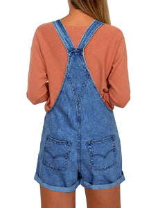 Vetinee Women's Classic Adjustable Straps Cuffed Hem Denim Bib Overalls Shorts