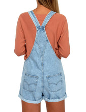 Vetinee Women's Classic Adjustable Straps Cuffed Hem Denim Bib Overalls Shorts