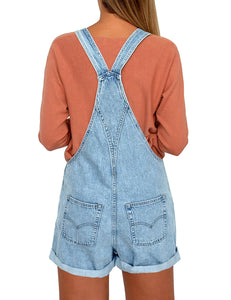 Vetinee Women's Classic Adjustable Straps Cuffed Hem Denim Bib Overalls Shorts