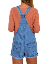 Vetinee Women's Classic Adjustable Straps Cuffed Hem Denim Bib Overalls Shorts