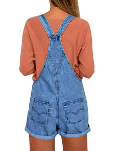 Vetinee Women's Classic Adjustable Straps Cuffed Hem Denim Bib Overalls Shorts