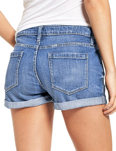 Vetinee Women's Mid Rise Frayed Raw Hem Ripped Destroyed Denim Shorts Jeans