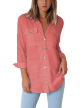 Vetinee Women's Casual Button Down Blouse Shirts Cuffed Sleeve Loose T-Shirt Tops